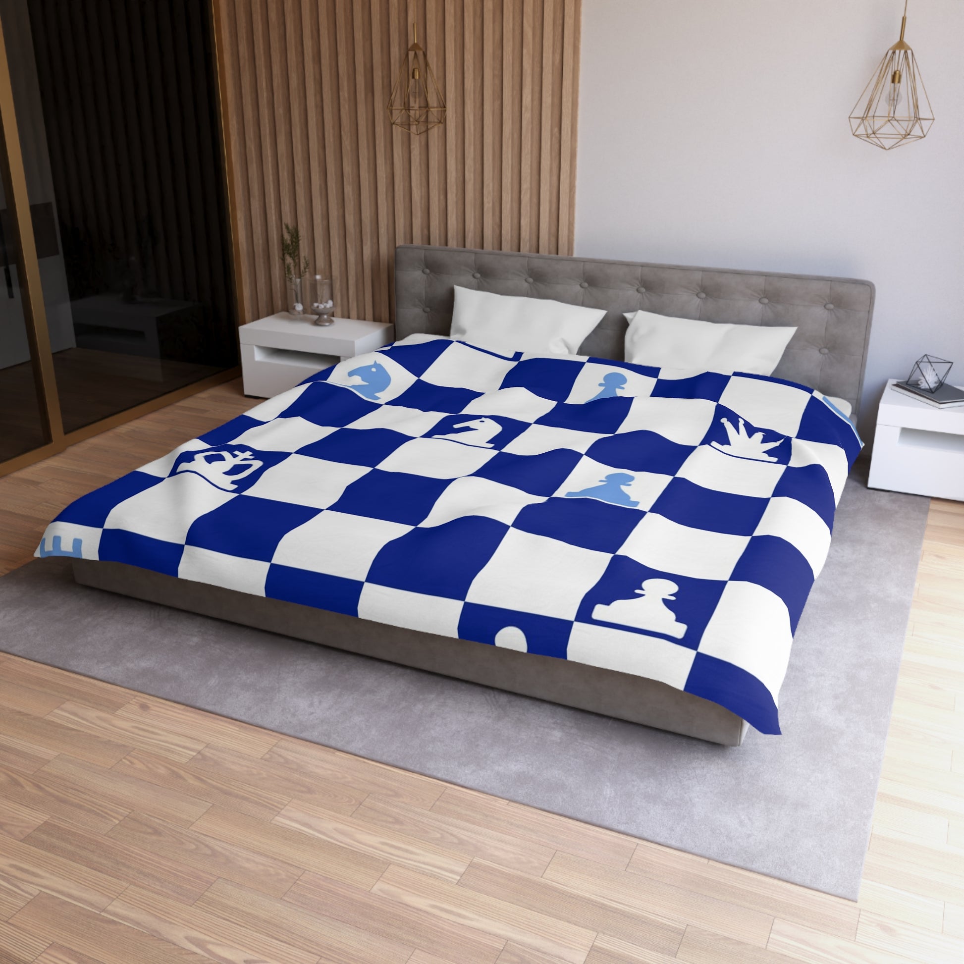 Chessboard Navy Blue Microfiber Duvet Cover, Artsulli - Art is Long, Life is Short, Home Decor, , , , , , , 
