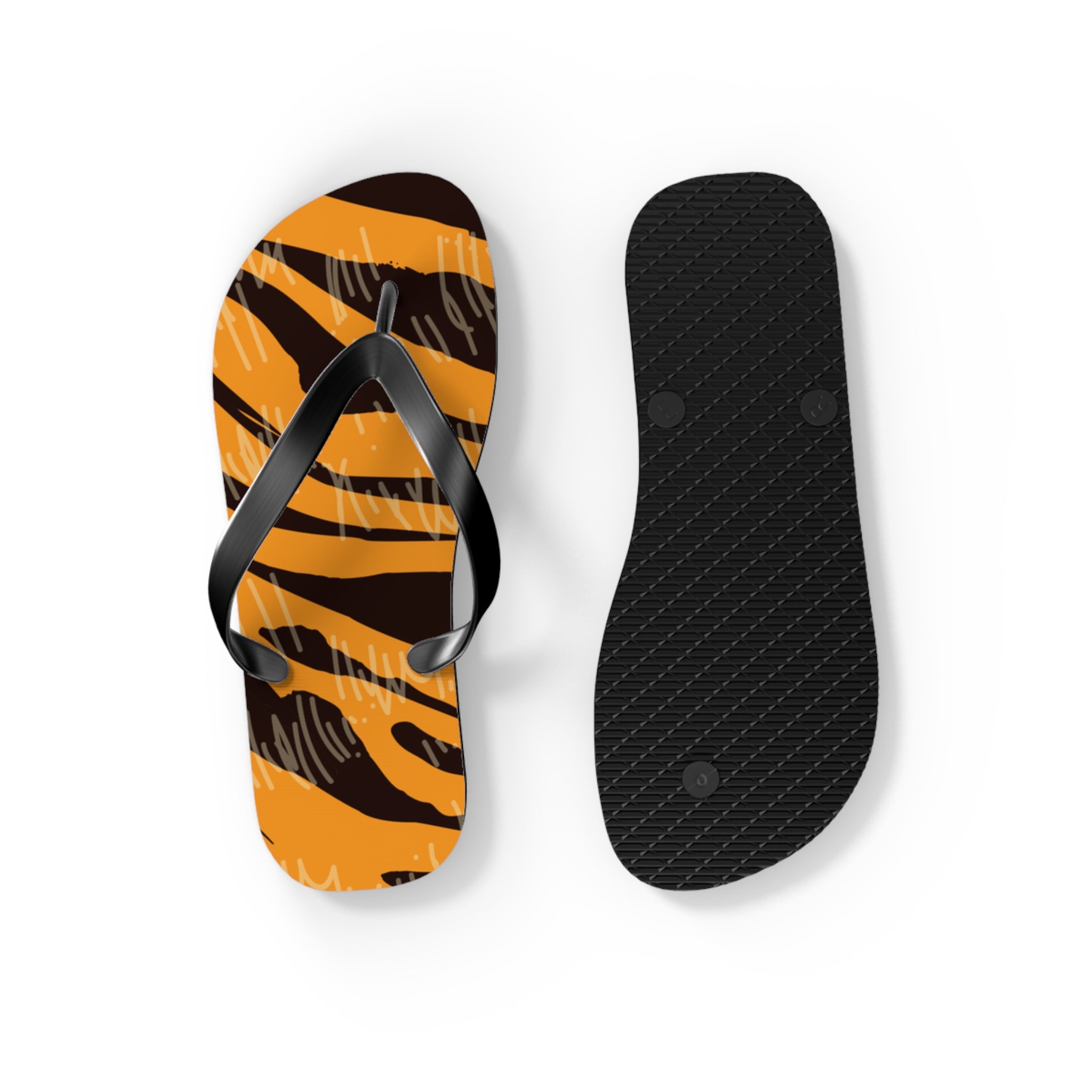 Tiger Scratches Orange & Black Flip Flops, Artsulli - Art is Long, Life is Short, Shoes, , , , , , , 