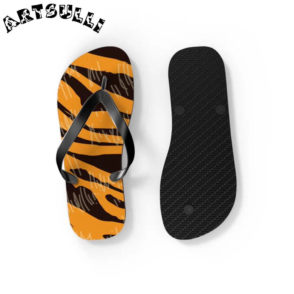 JAKKOUTTHEBXX Tiger Scratches Orange & Black Flip Flops