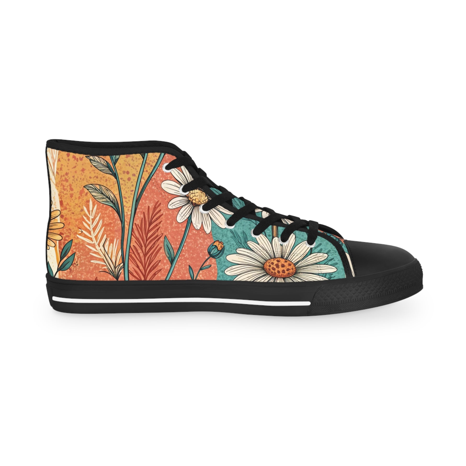 Retro Daisy Dream Men's High Top Sneakers, Artsulli - Art is Long, Life is Short, Shoes, , , , , , , 