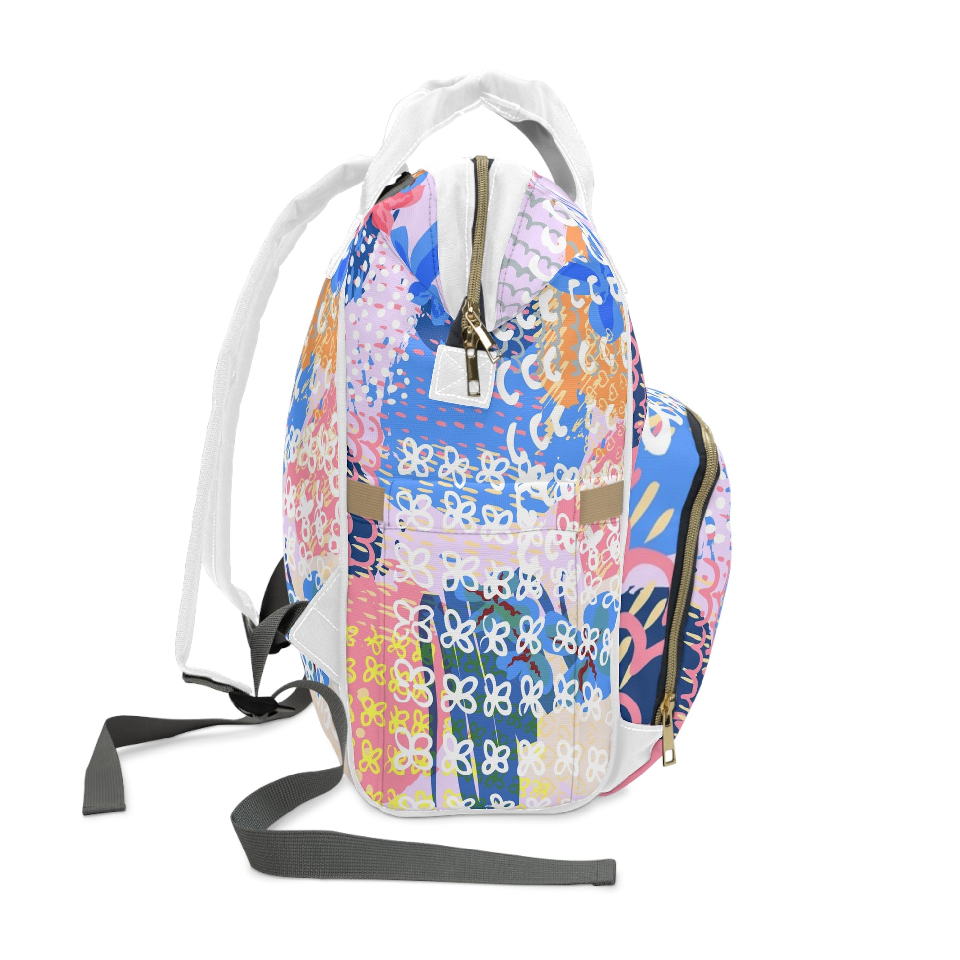 Flowers x Doodles x Hearts Multi-Color Multifunctional Diaper Backpack, Artsulli - Art is Long, Life is Short, Bags, , , , , , , 