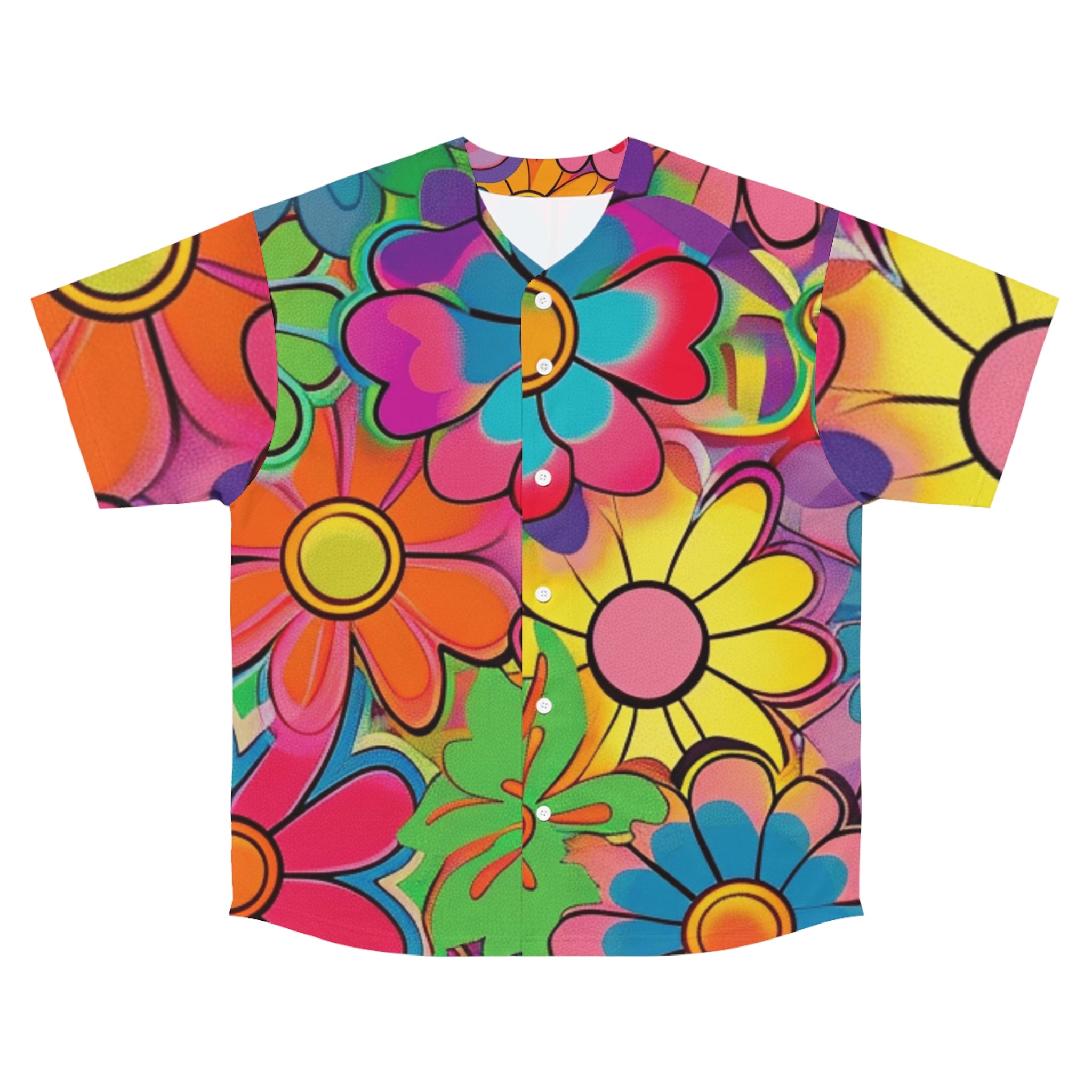 Chromatic Daisy Dream Men's Baseball Jersey (AOP), Artsulli - Art is Long, Life is Short, All Over Prints, Size, S, Color, Seam thread color automatically matched to design, , , 63063645304366491422