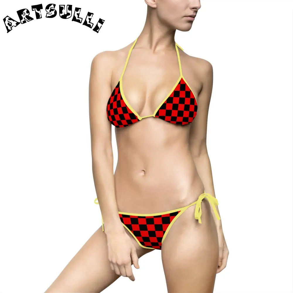 JAKKOUTTHEBXX Checkerboard Red and Black Women’s Bikini Swimsuit