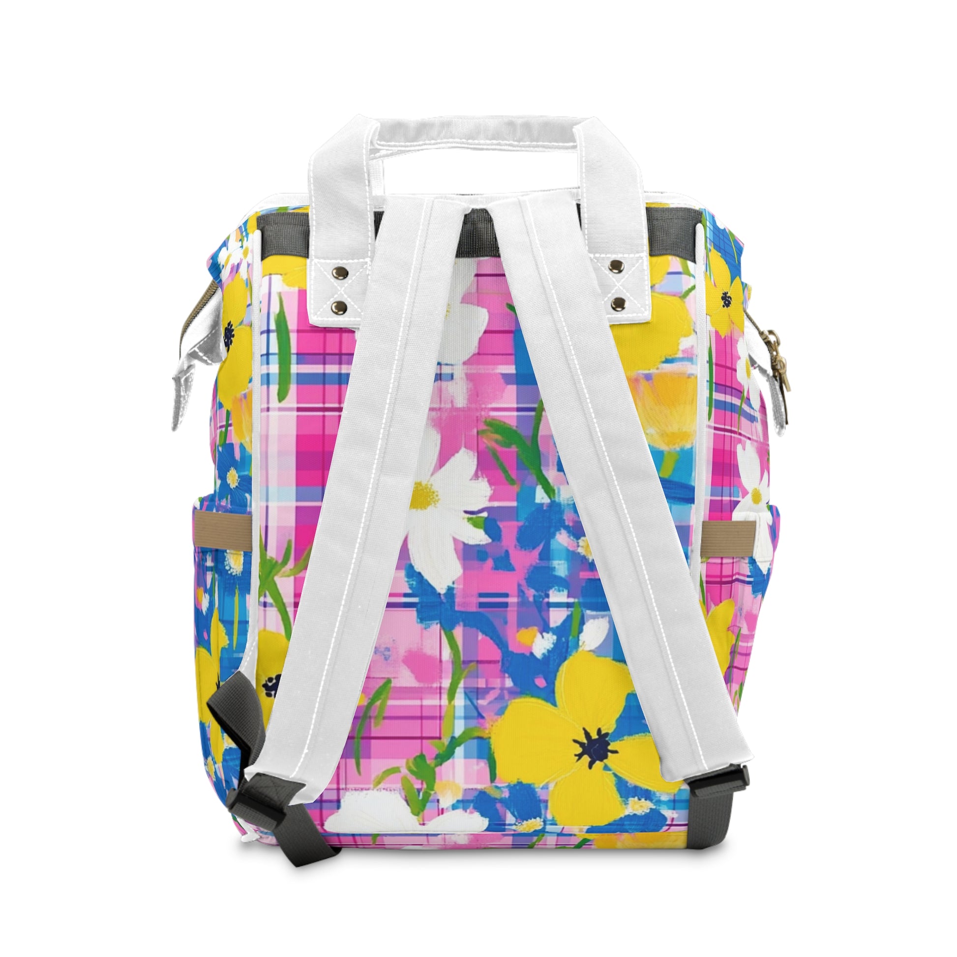Plaid Garden Pink and Purple Multifunctional Diaper Backpack, Artsulli - Art is Long, Life is Short, Bags, , , , , , , 