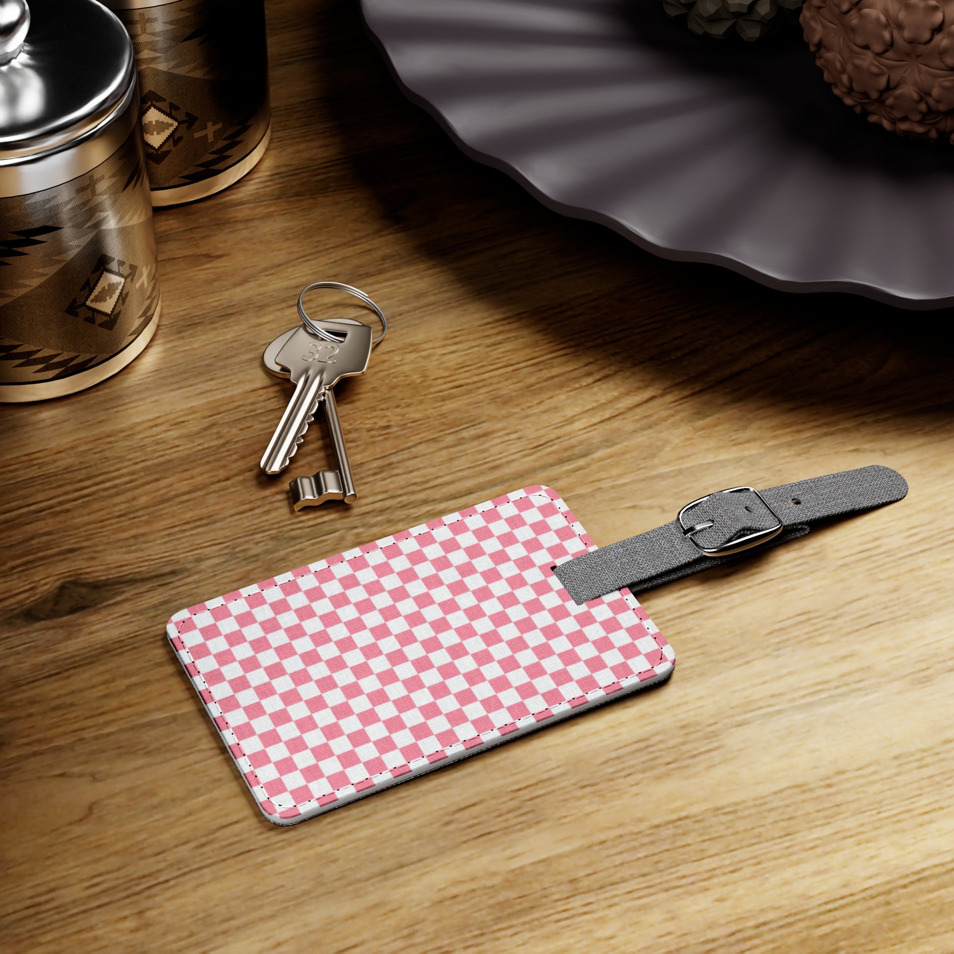 Brigandine Checkered Scene Saffiano Polyester Luggage Tag, Rectangle, Artsulli - Art is Long, Life is Short, Accessories, , , , , , , 