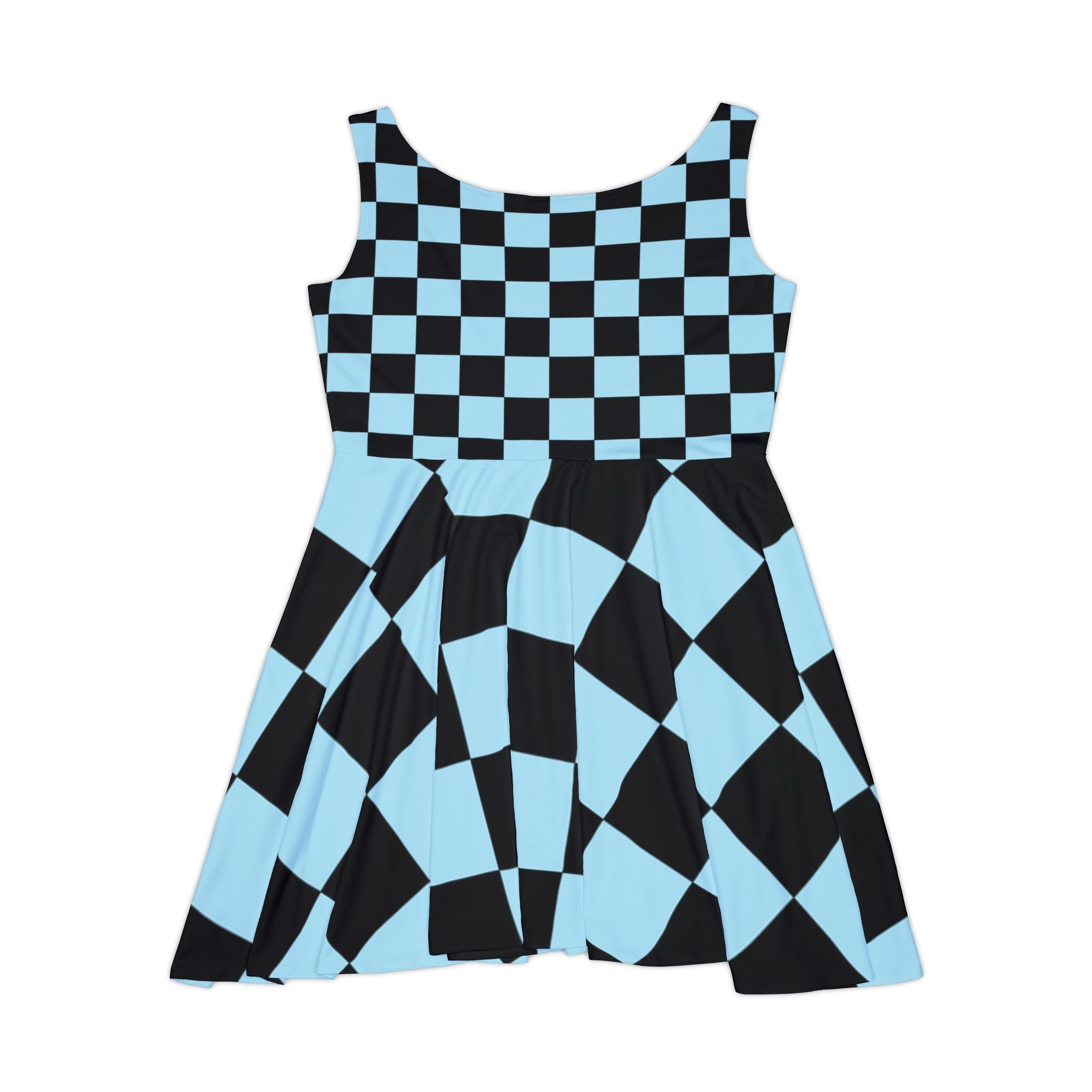 Checkerboard Black and Blue Women's Skater Dress (AOP), Artsulli - Art is Long, Life is Short, All Over Prints, , , , , , , 