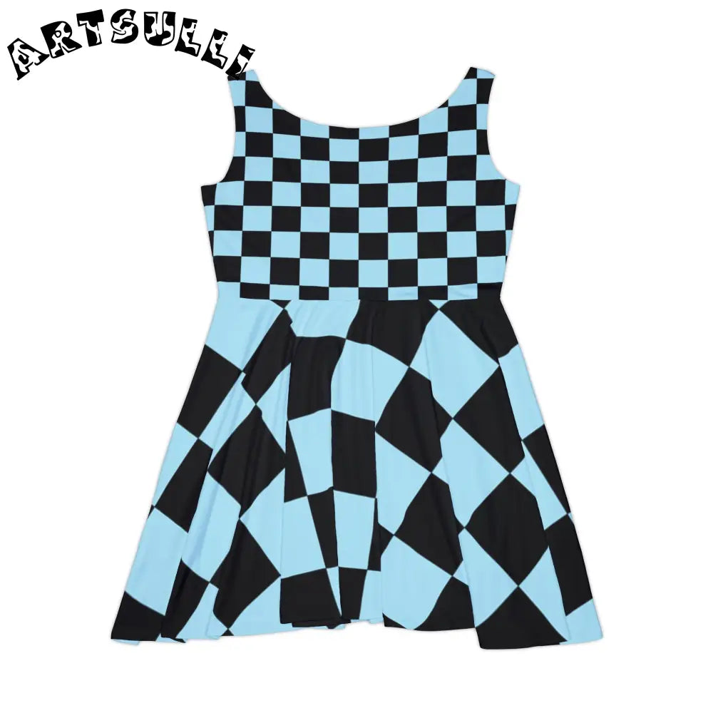 JAKKOUTTHEBXX Checkerboard Black and Blue Women’s Skater Dress (AOP)