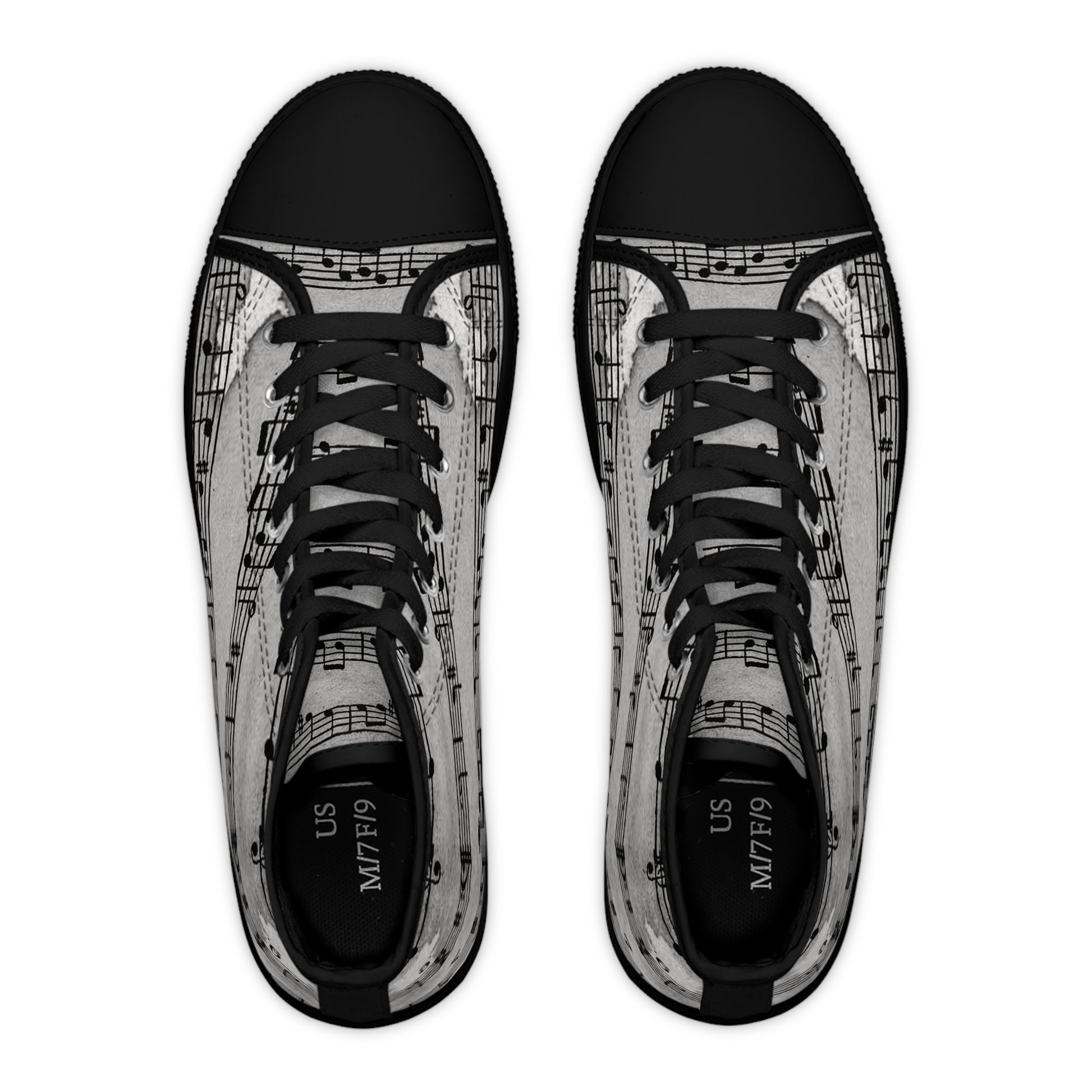 Drip Spill Type Beat Sheet Music Black Women's High Top Sneakers, Artsulli - Art is Long, Life is Short, Shoes, , , , , , , 