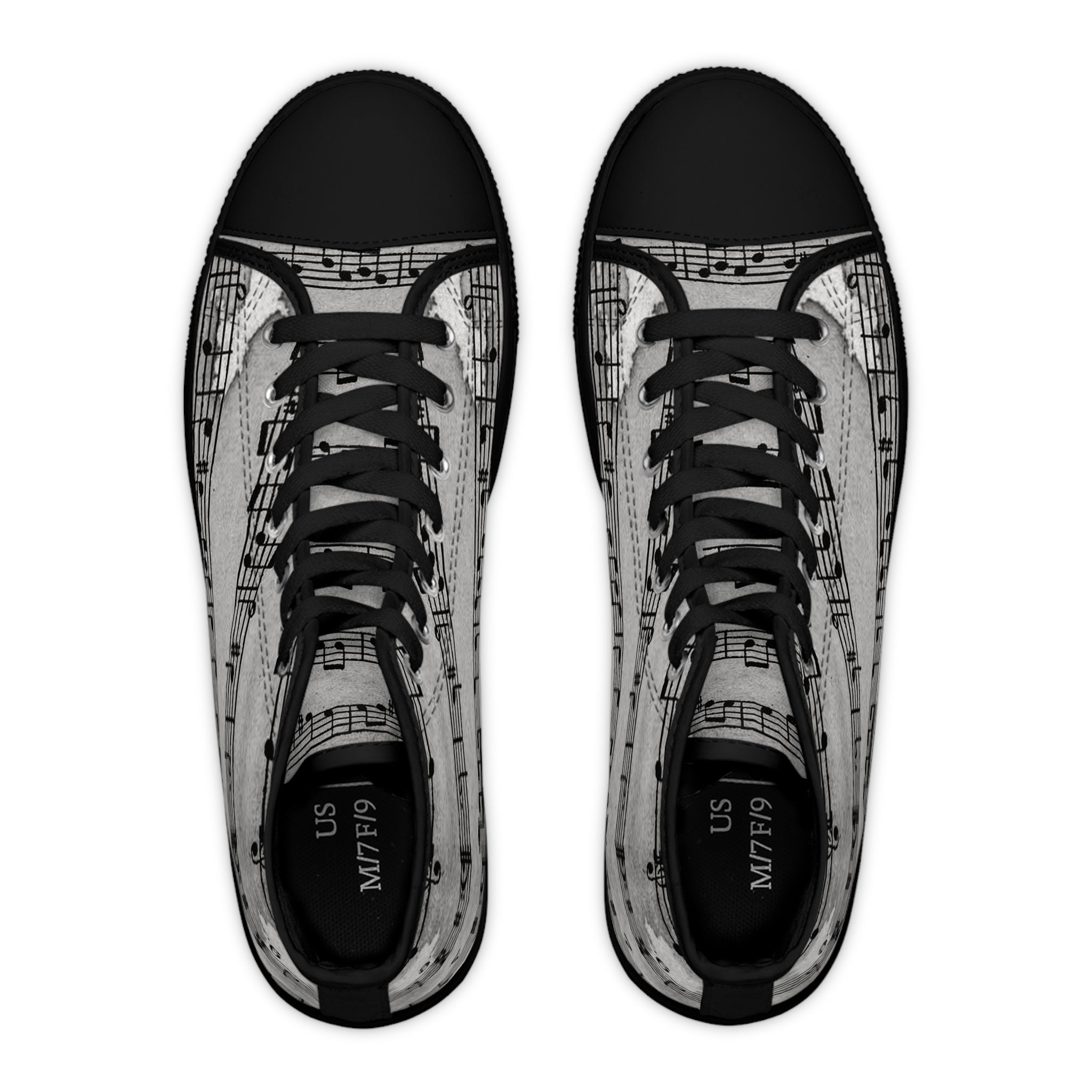 Drip Spill Type Beat Sheet Music Black Women's High Top Sneakers, Artsulli - Art is Long, Life is Short, Shoes, , , , , , , 