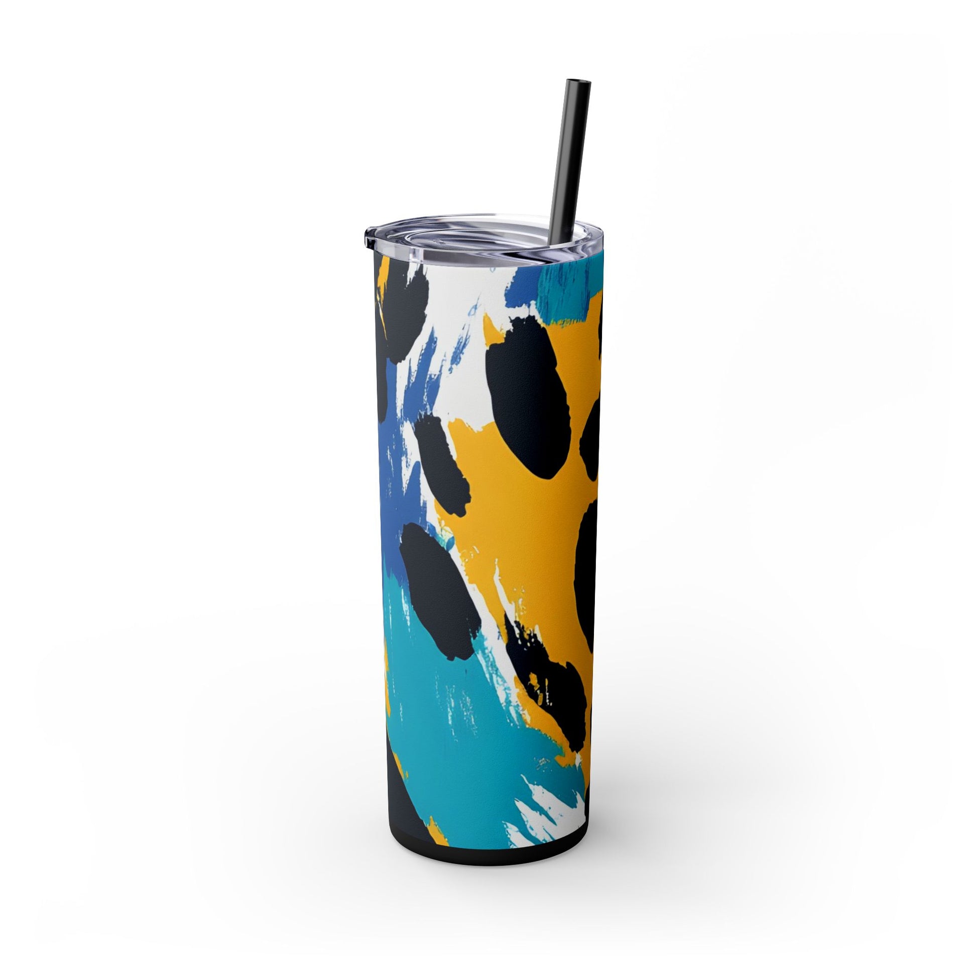 Leopard Print x Paint Brush Strokes Multi-Color Skinny Tumbler with Straw, 20oz, Artsulli - Art is Long, Life is Short, Mug, , , , , , , 