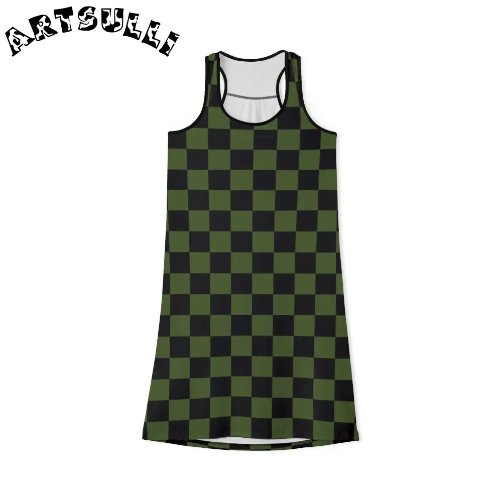 JAKKOUTTHEBXX Checkerboard Olive Green and Black Women’s Racerback