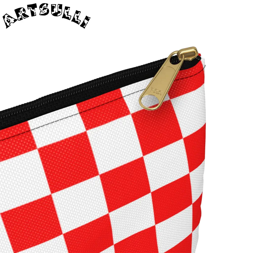 JAKKOUTTHEBXX Checkerboard Red and White Accessory Pouch
