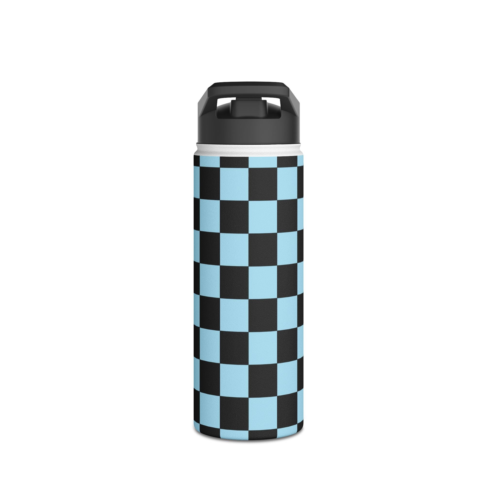 Checkerboard Black and Blue Stainless Steel Water Bottle, Standard Lid, Artsulli - Art is Long, Life is Short, Mug, , , , , , , 