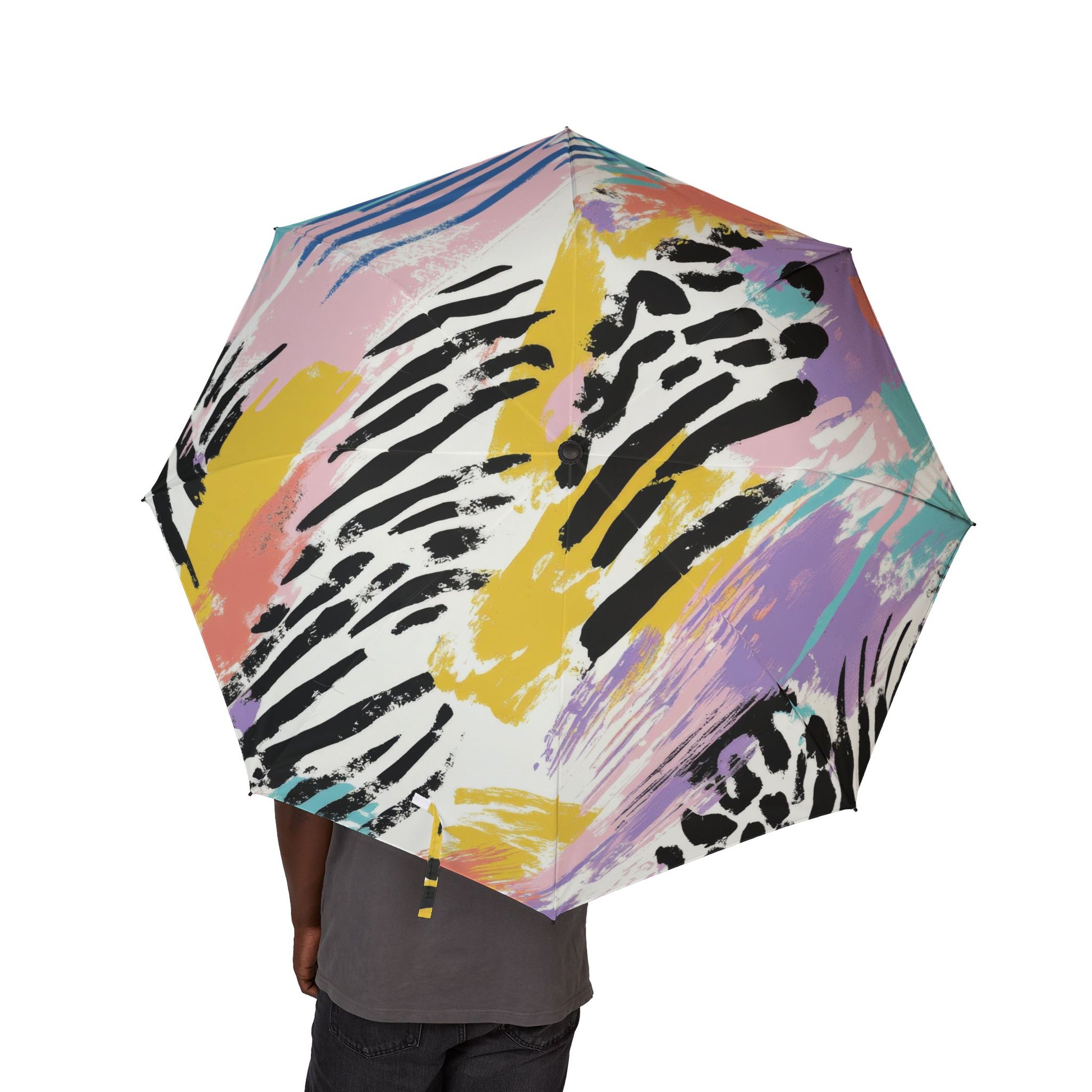 Wild Zebra Stripes x Paint Brush Strokes Multi-Color II Semi-Automatic Foldable Umbrella, Artsulli - Art is Long, Life is Short, Accessories, , , , , , , 