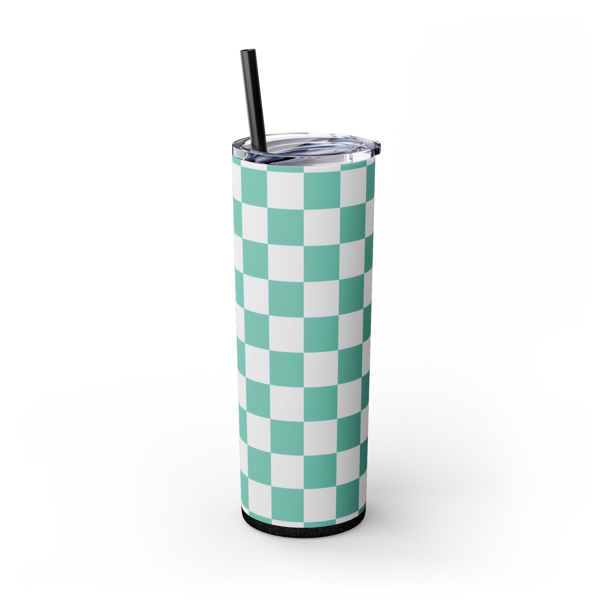 Checkerboard Light Green Skinny Tumbler with Straw, 20oz, Artsulli - Art is Long, Life is Short, Mug, , , , , , , 