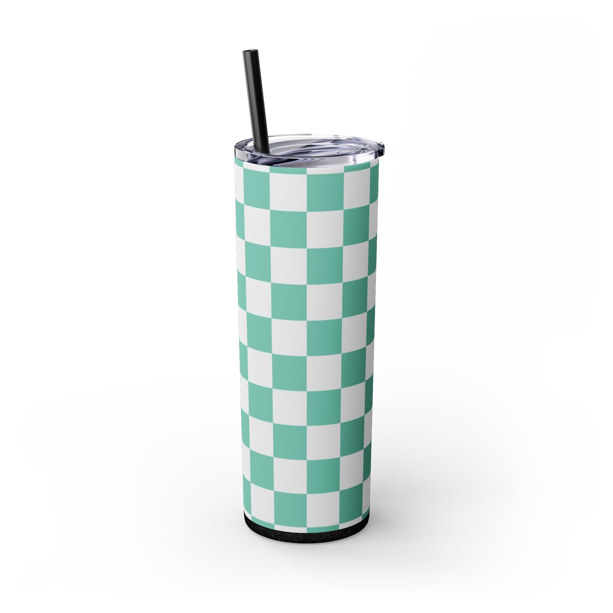 Checkerboard Light Green Skinny Tumbler with Straw, 20oz, Artsulli - Art is Long, Life is Short, Mug, , , , , , , 
