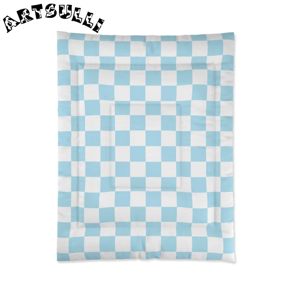 JAKKOUTTHEBXX Checkerboard Sky Blue Comforter JAKKOUTTHEBXX Artsulli
