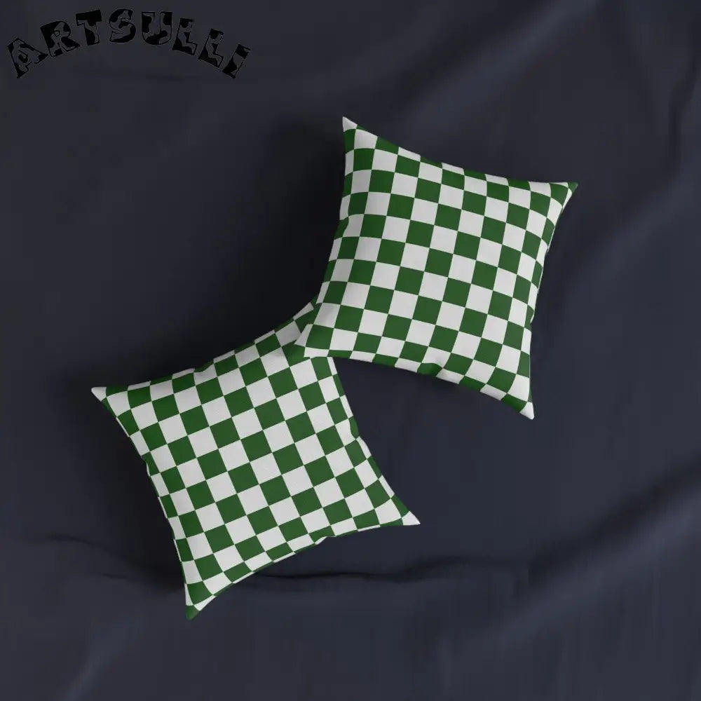 JAKKOUTTHEBXX Checkerboard White and Dark Green Square Pillow