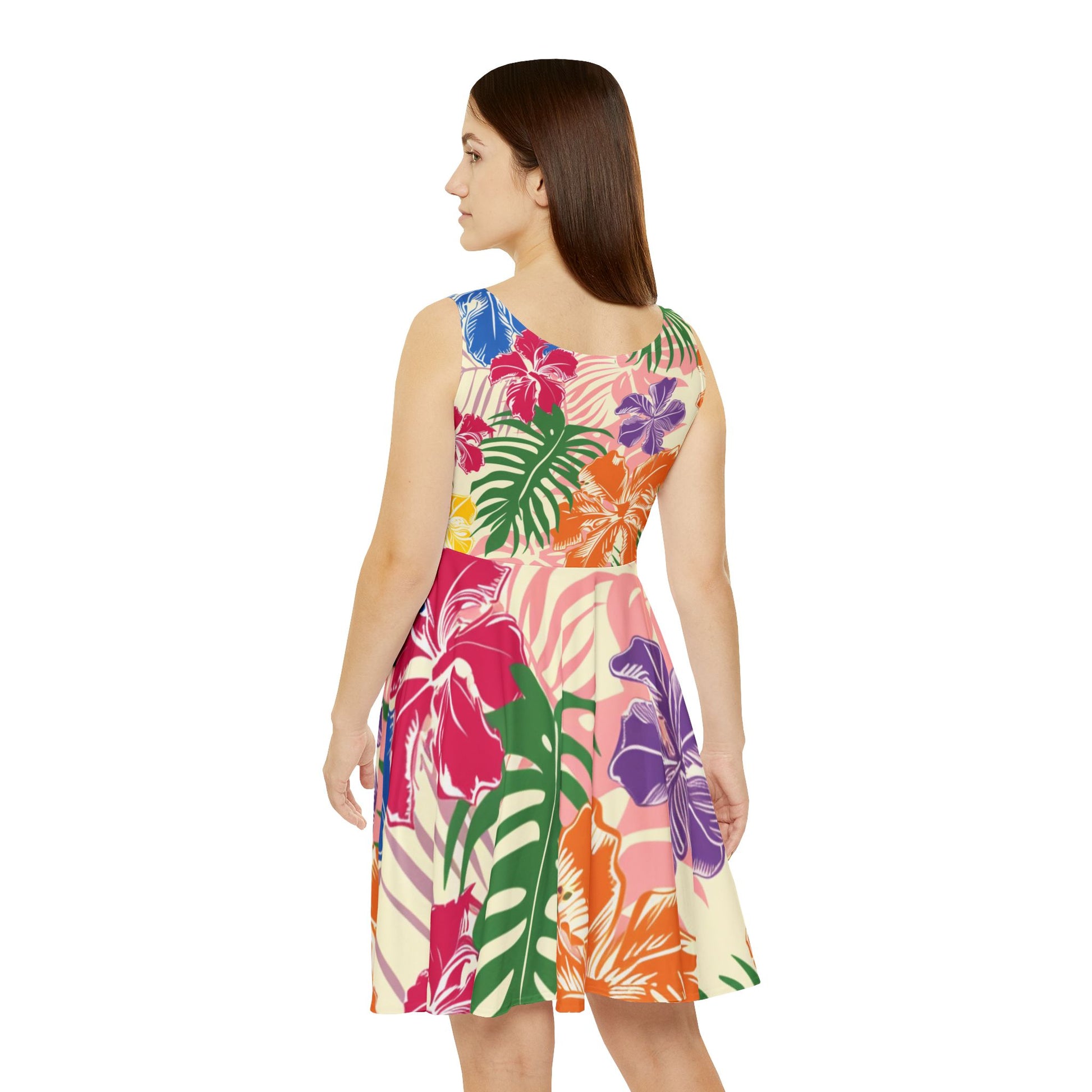 Blooming Tropical Flowers Women's Skater Dress (AOP), Artsulli - Art is Long, Life is Short, All Over Prints, , , , , , , 
