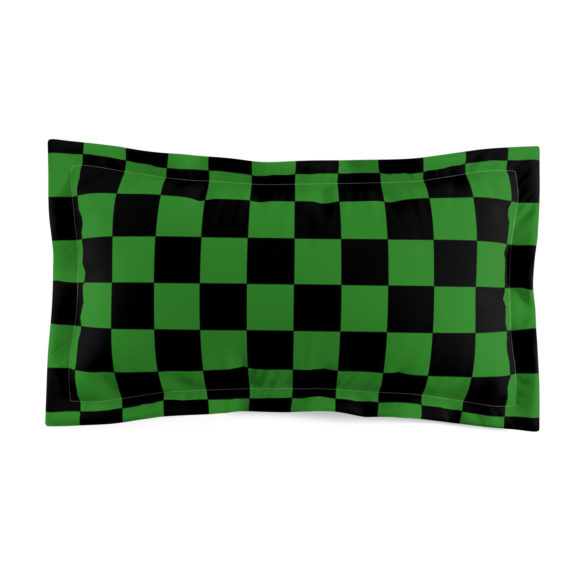 Checkerboard Green and Black Microfiber Pillow Sham, Artsulli - Art is Long, Life is Short, Home Decor, Size, King, , , , , 44358396306772765126