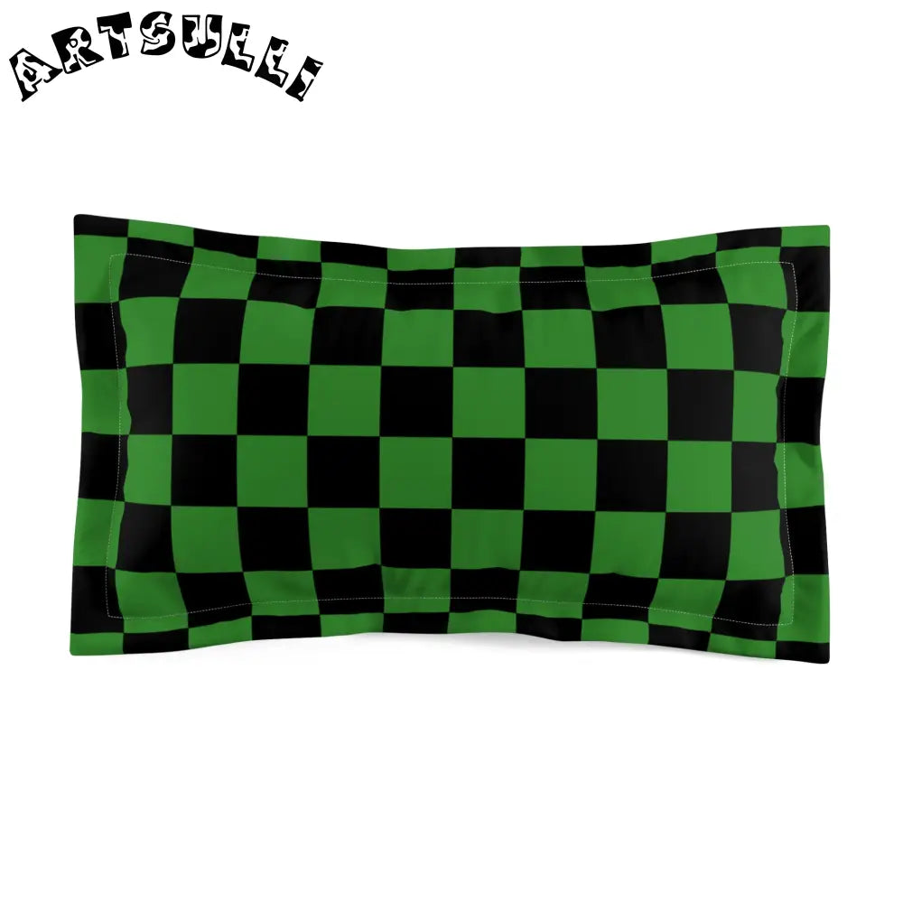 JAKKOUTTHEBXX Checkerboard Green and Black Microfiber Pillow Sham