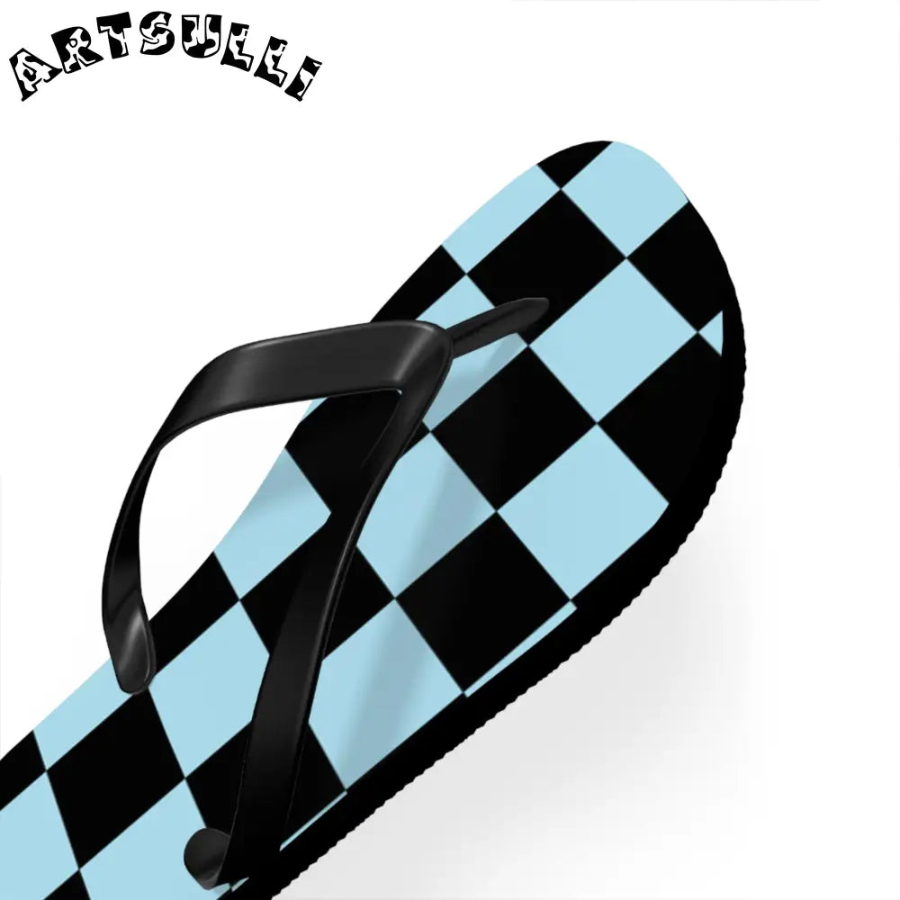 JAKKOUTTHEBXX Checkerboard Black and Blue Flip Flops JAKKOUTTHEBXX