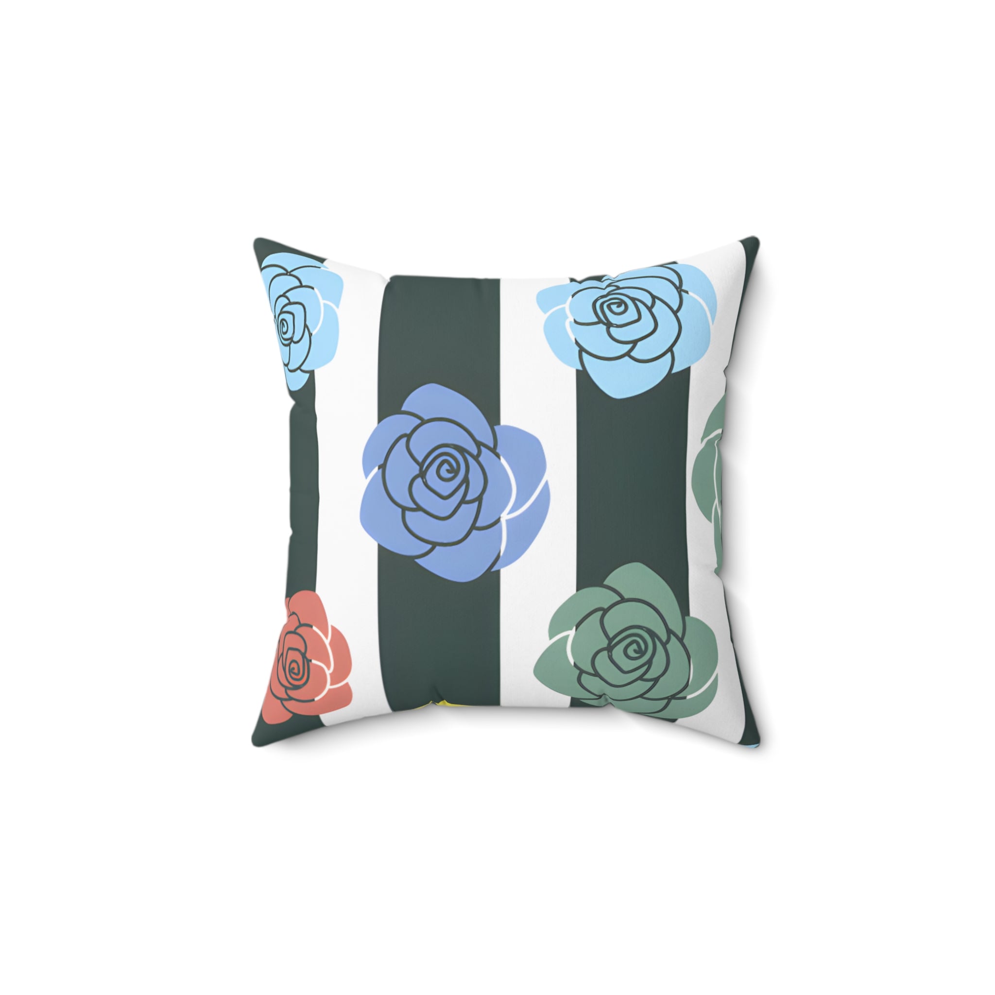 Stripes x Roses Black and White Spun Polyester Square Pillow, Artsulli - Art is Long, Life is Short, Home Decor, Size, 14" × 14", , , , , 11751272038776
