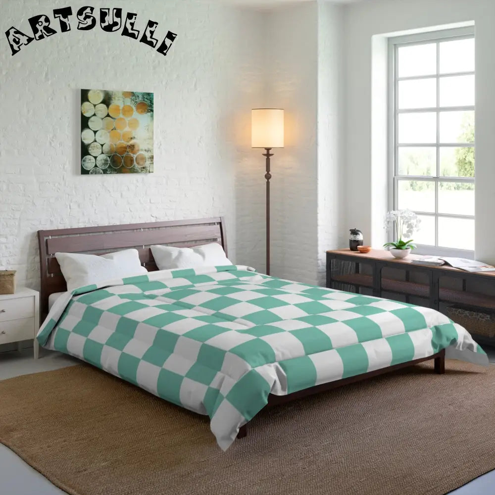 JAKKOUTTHEBXX Checkerboard Light Green Comforter JAKKOUTTHEBXX