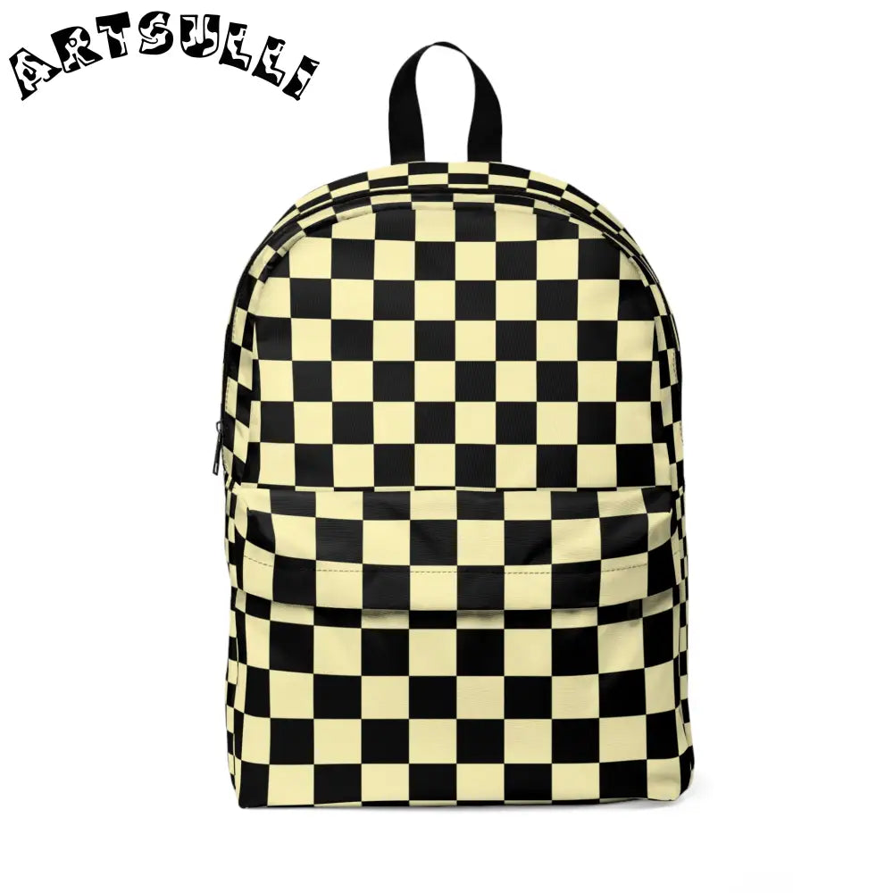 JAKKOUTTHEBXX Checkerboard Black and Yellow Unisex Classic Backpack