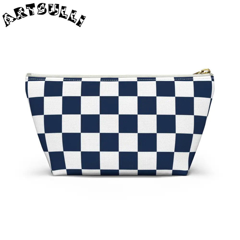 JAKKOUTTHEBXX Checkerboard White and Navy Blue Accessory Pouch w