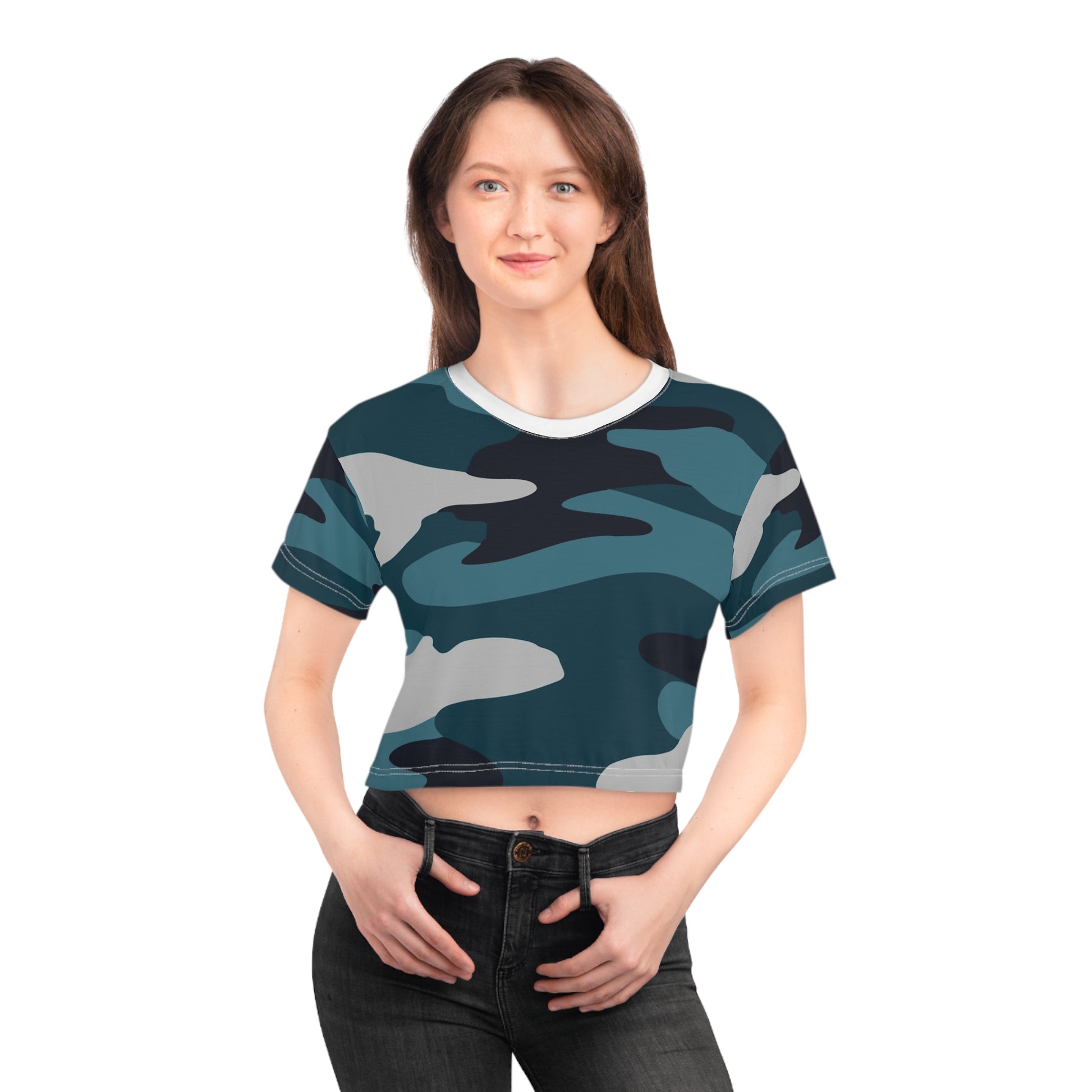 Blue Camouflage Crop Tee (AOP), Artsulli - Art is Long, Life is Short, All Over Prints, , , , , , , 