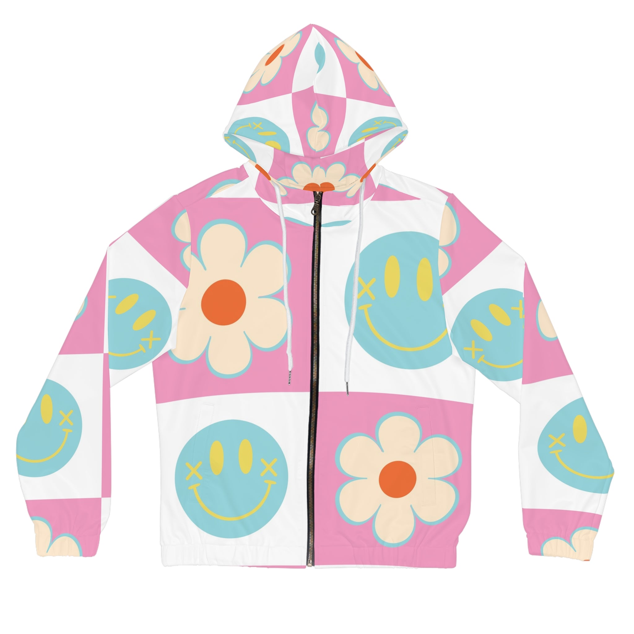 Madotsukis Grin Bloom Women’s Full-Zip Hoodie (AOP), Artsulli - Art is Long, Life is Short, All Over Prints, Size, XS, Color, White, , , 25513246730218036070