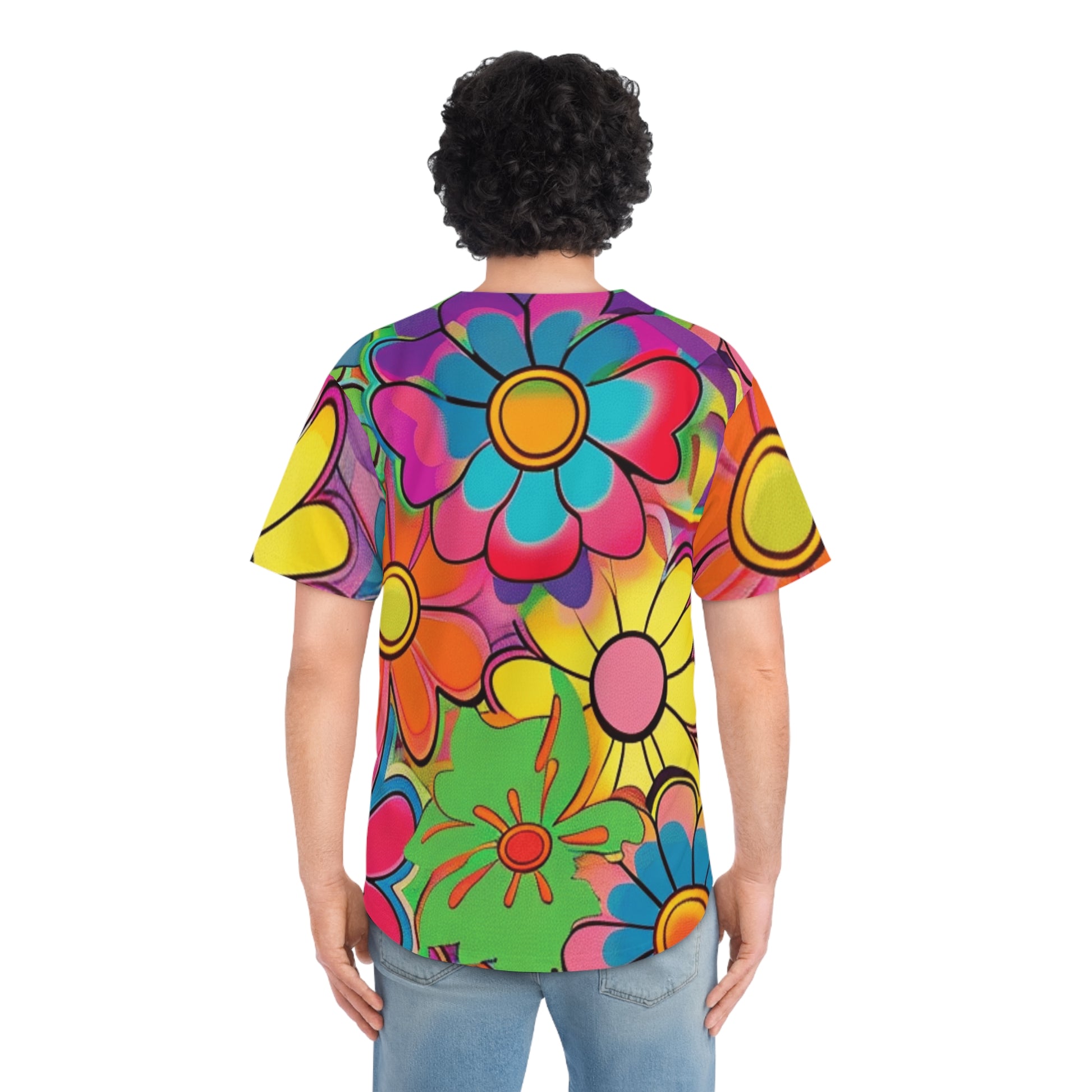 Chromatic Daisy Dream Men's Baseball Jersey (AOP), Artsulli - Art is Long, Life is Short, All Over Prints, , , , , , , 