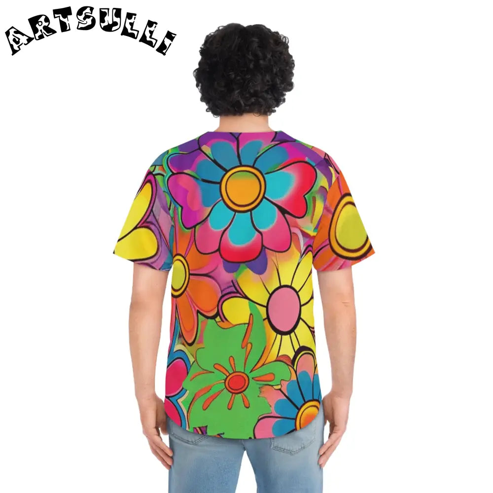 JAKKOUTTHEBXX Chromatic Daisy Dream Men’s Baseball Jersey (AOP)