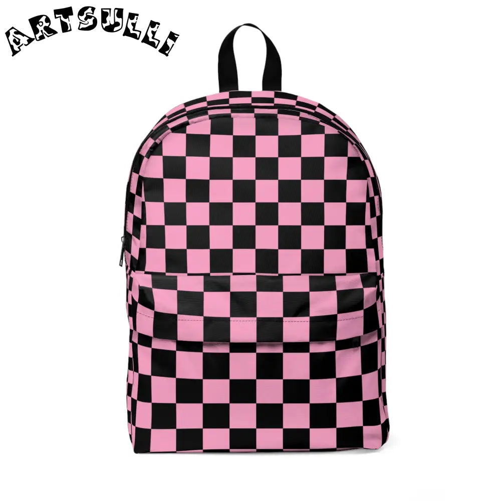 JAKKOUTTHEBXX Checkerboard Black and Pink Unisex Classic Backpack
