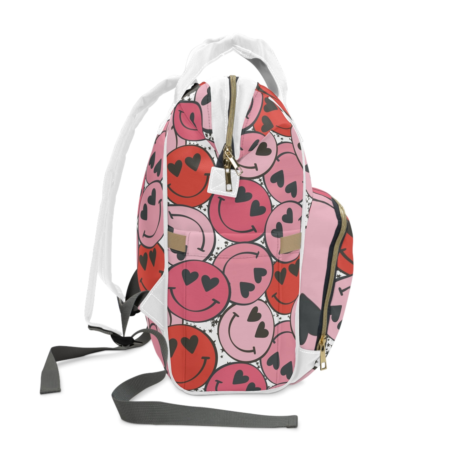 Smiley Face x Heart Eyes Pink and Red Multifunctional Diaper Backpack, Artsulli - Art is Long, Life is Short, Bags, , , , , , , 