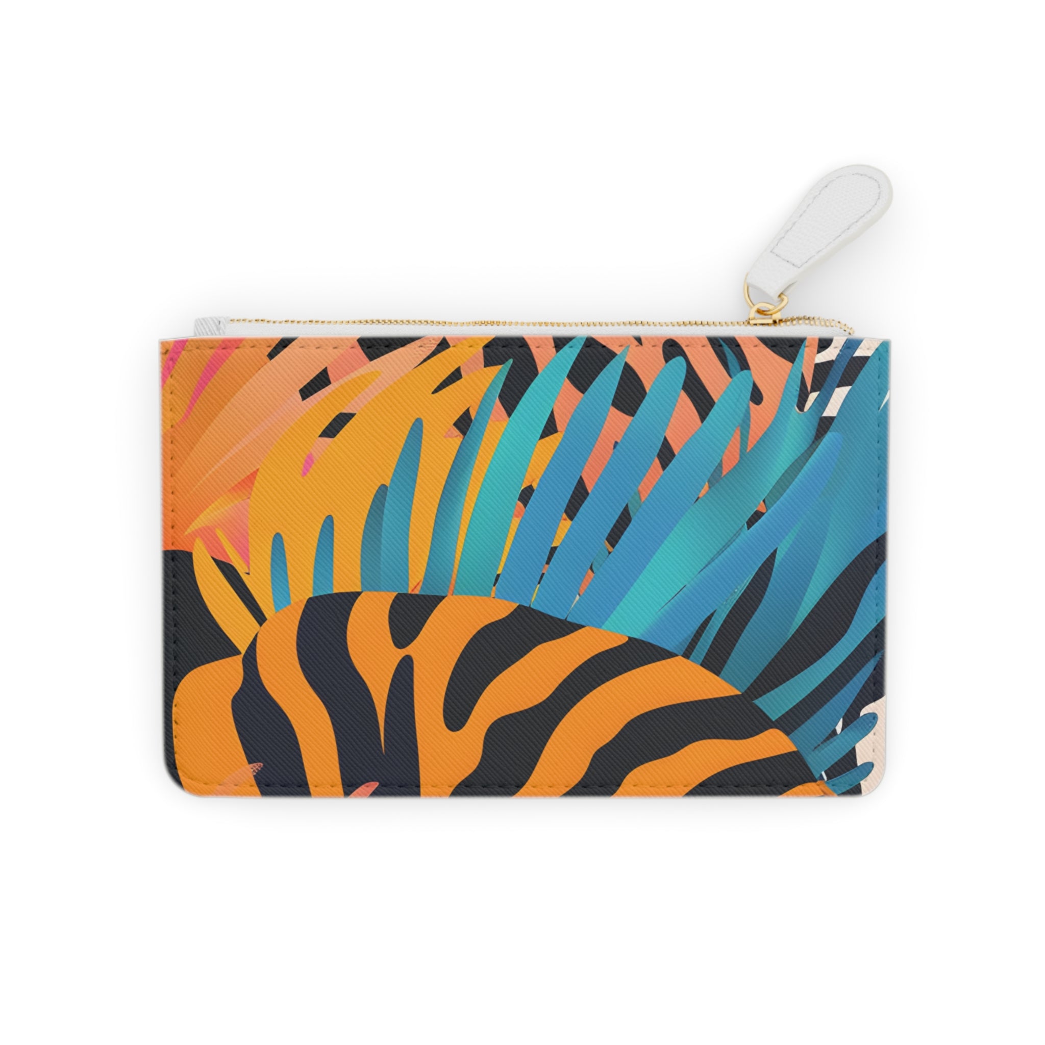 Palm Leaves x Zebra Stripes x Tiger Stripes Orange and Blue Mini Clutch Bag, Artsulli - Art is Long, Life is Short, Bags, Size, 6.3” x 4”, Color, White, , , 89830308394504