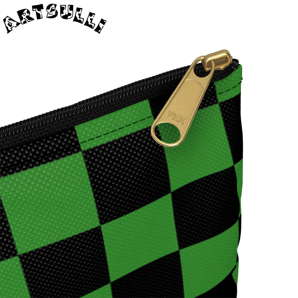 JAKKOUTTHEBXX Checkerboard Green and Black Accessory Pouch