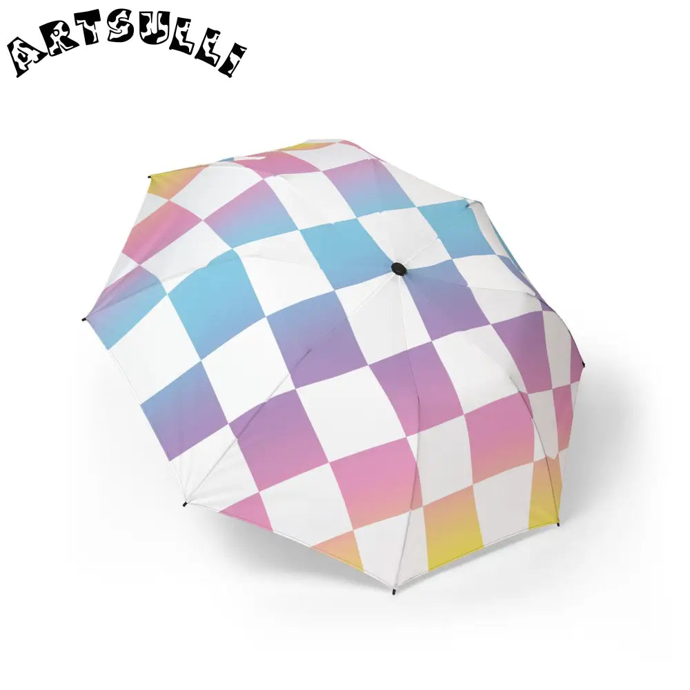 JAKKOUTTHEBXX Vaporwave Check Semi-Automatic Foldable Umbrella