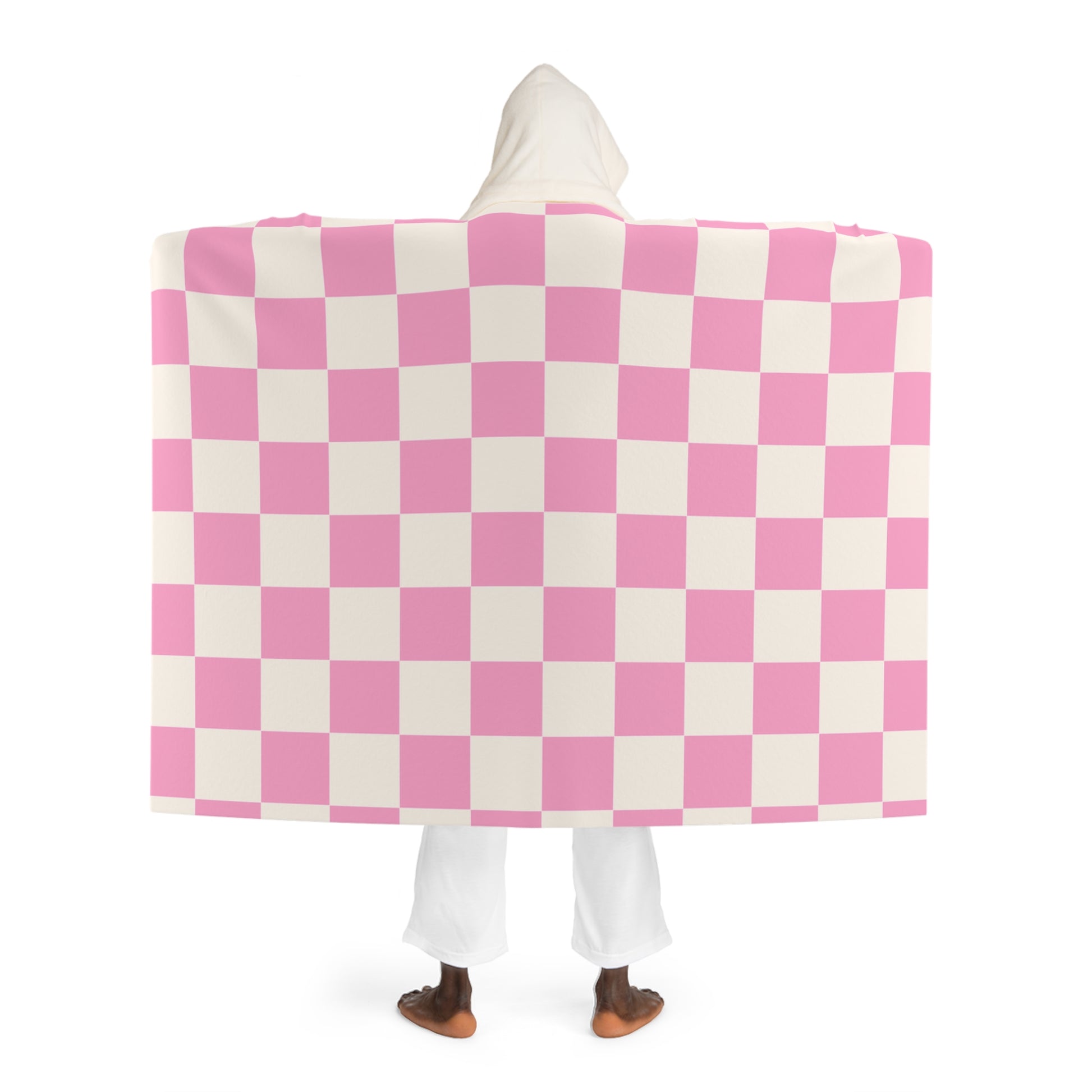 Checkerboard Hot Pink and White Hooded Sherpa Fleece Blanket, Artsulli - Art is Long, Life is Short, All Over Prints, , , , , , , 