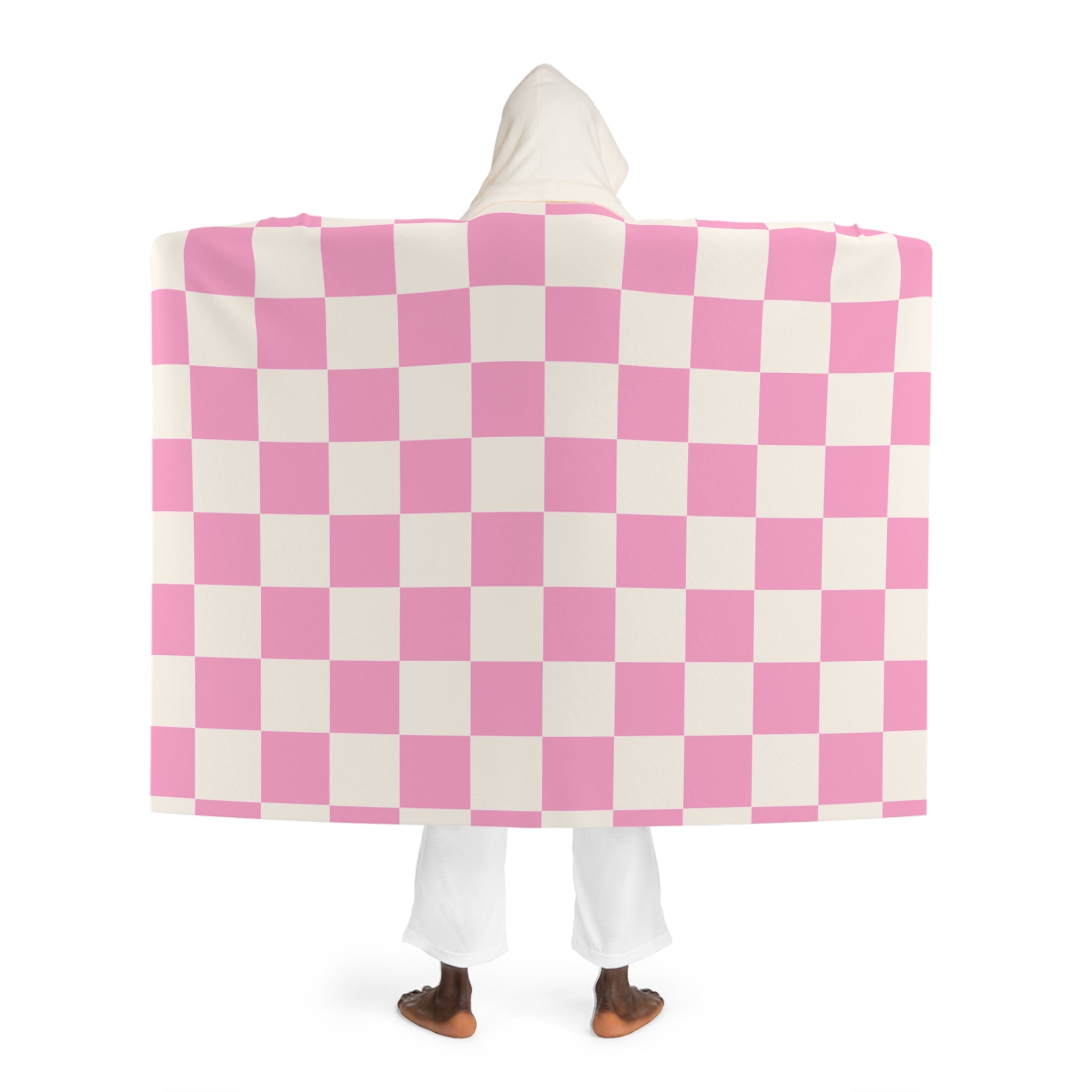 Checkerboard Hot Pink and White Hooded Sherpa Fleece Blanket, Artsulli - Art is Long, Life is Short, All Over Prints, , , , , , , 