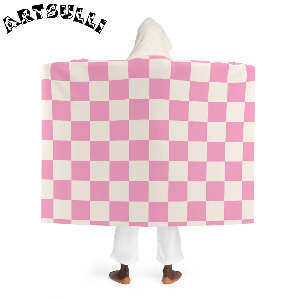 JAKKOUTTHEBXX Checkerboard Hot Pink and White Hooded Sherpa Fleece