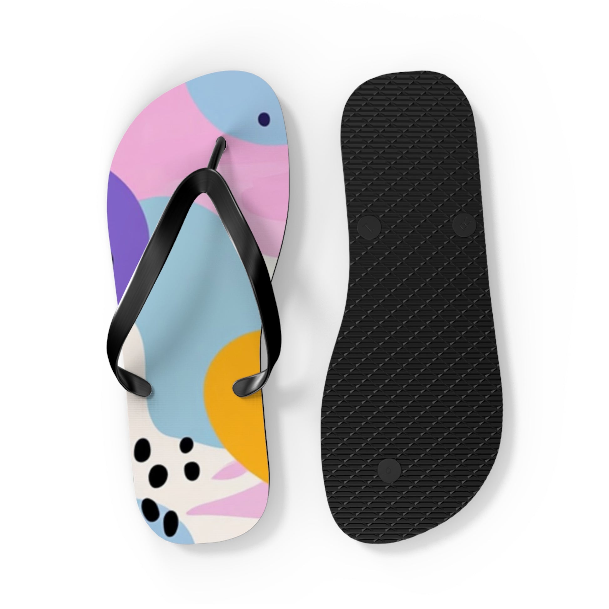 Colorful Abstract Dots and Shapes Flip Flops, Artsulli - Art is Long, Life is Short, Shoes, , , , , , , 