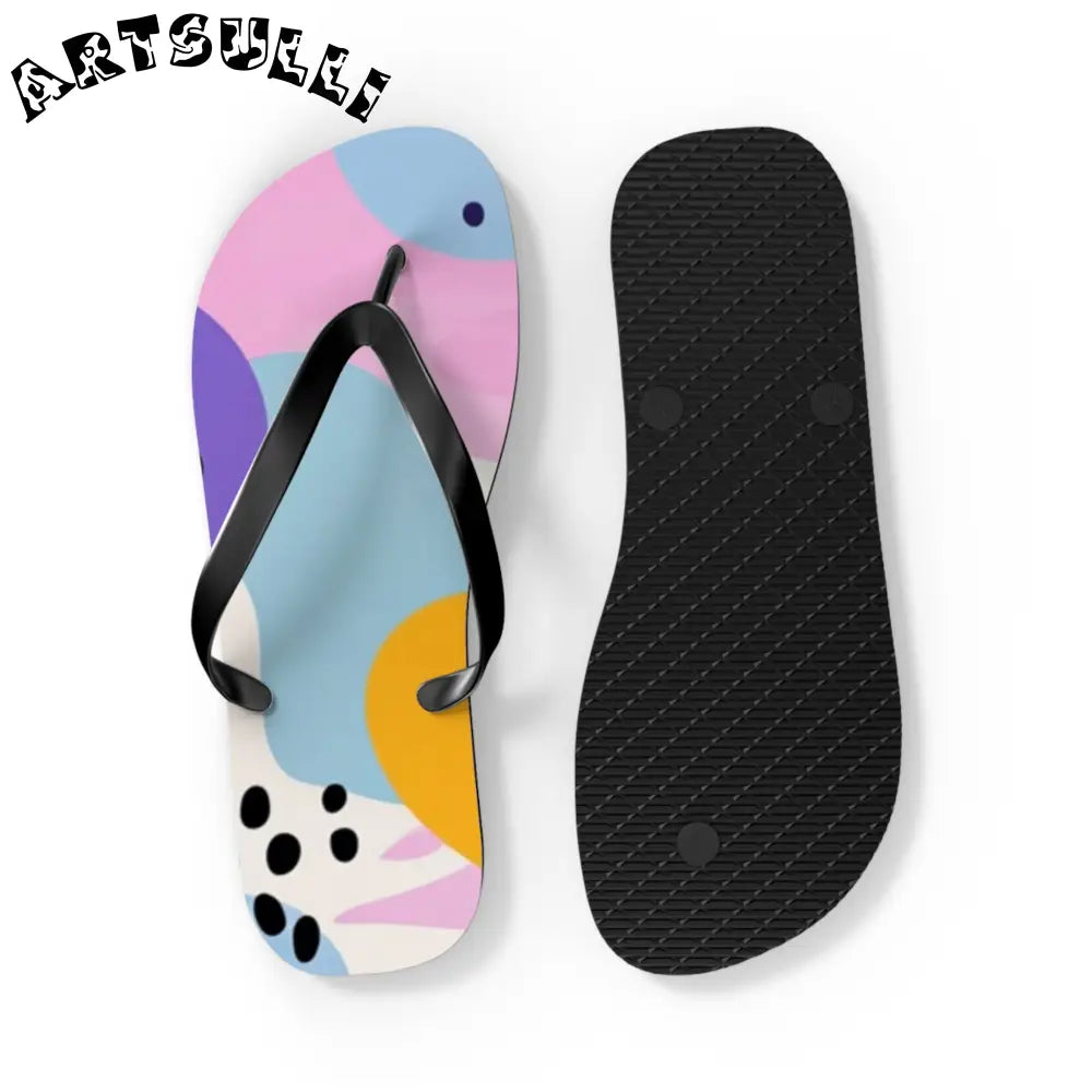 JAKKOUTTHEBXX Colorful Abstract Dots and Shapes Flip Flops