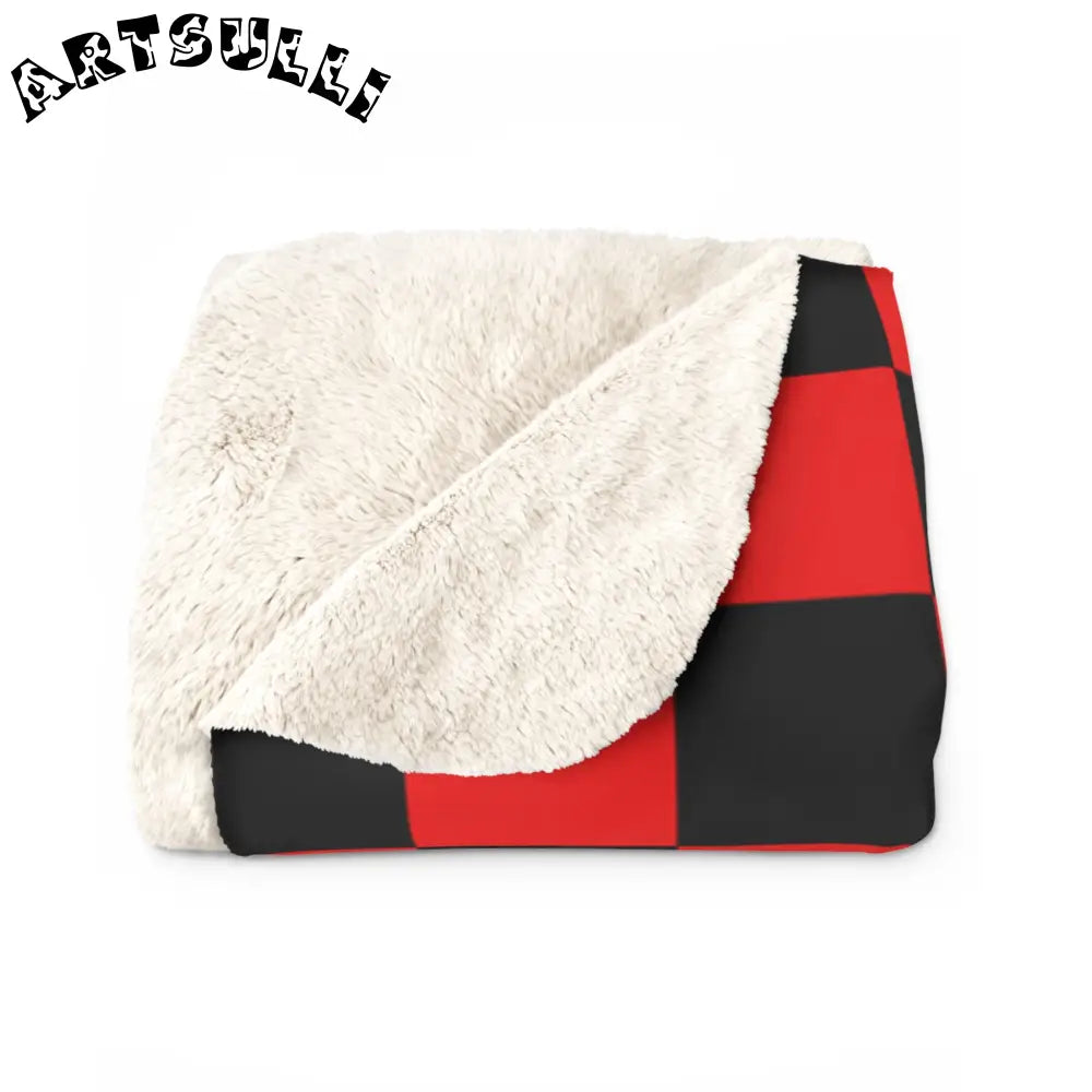 JAKKOUTTHEBXX Checkerboard Red and Black Sherpa Fleece Blanket