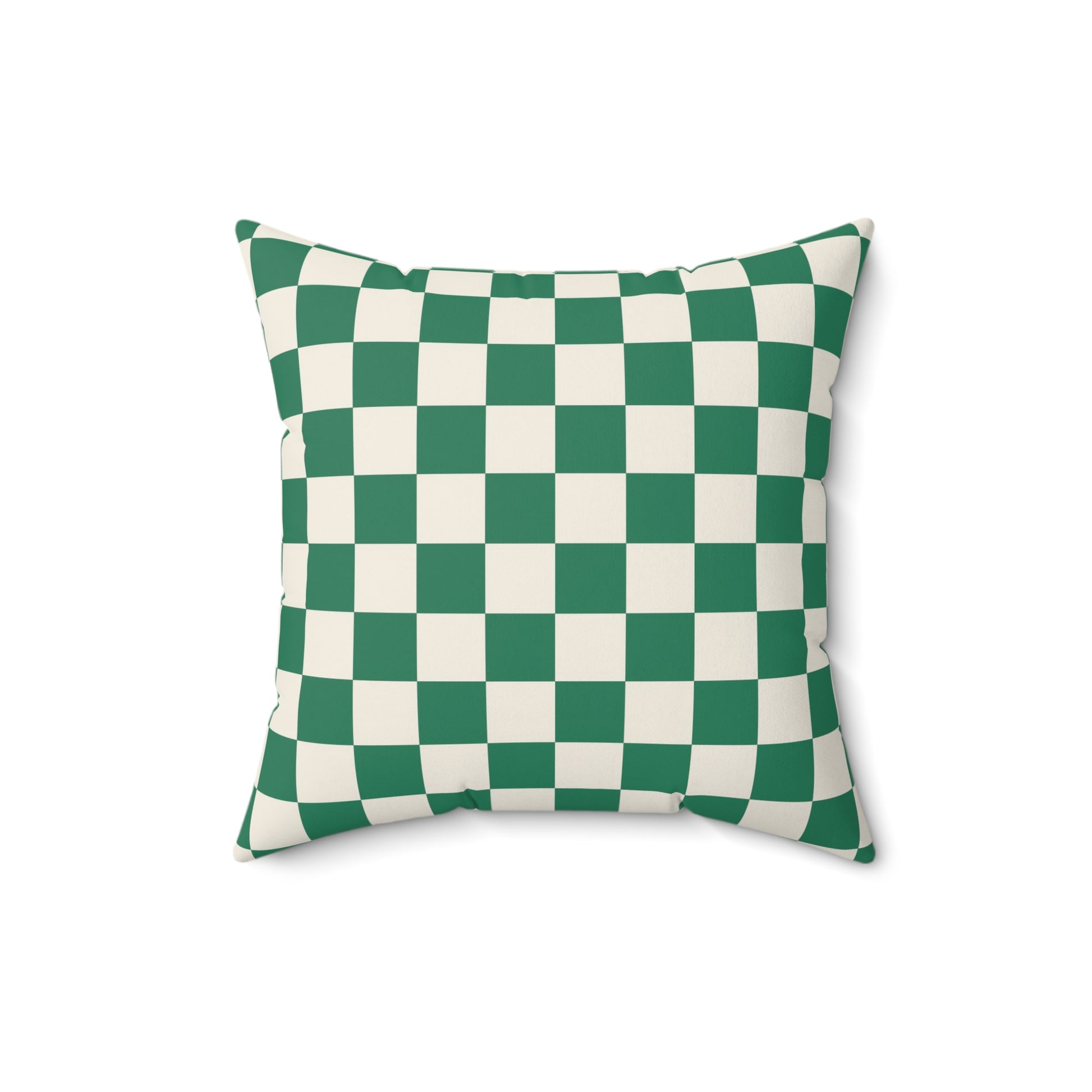 Checkerboard Dark Green Spun Polyester Square Pillow, Artsulli - Art is Long, Life is Short, Home Decor, Size, 16" × 16", , , , , 27215048141339398192