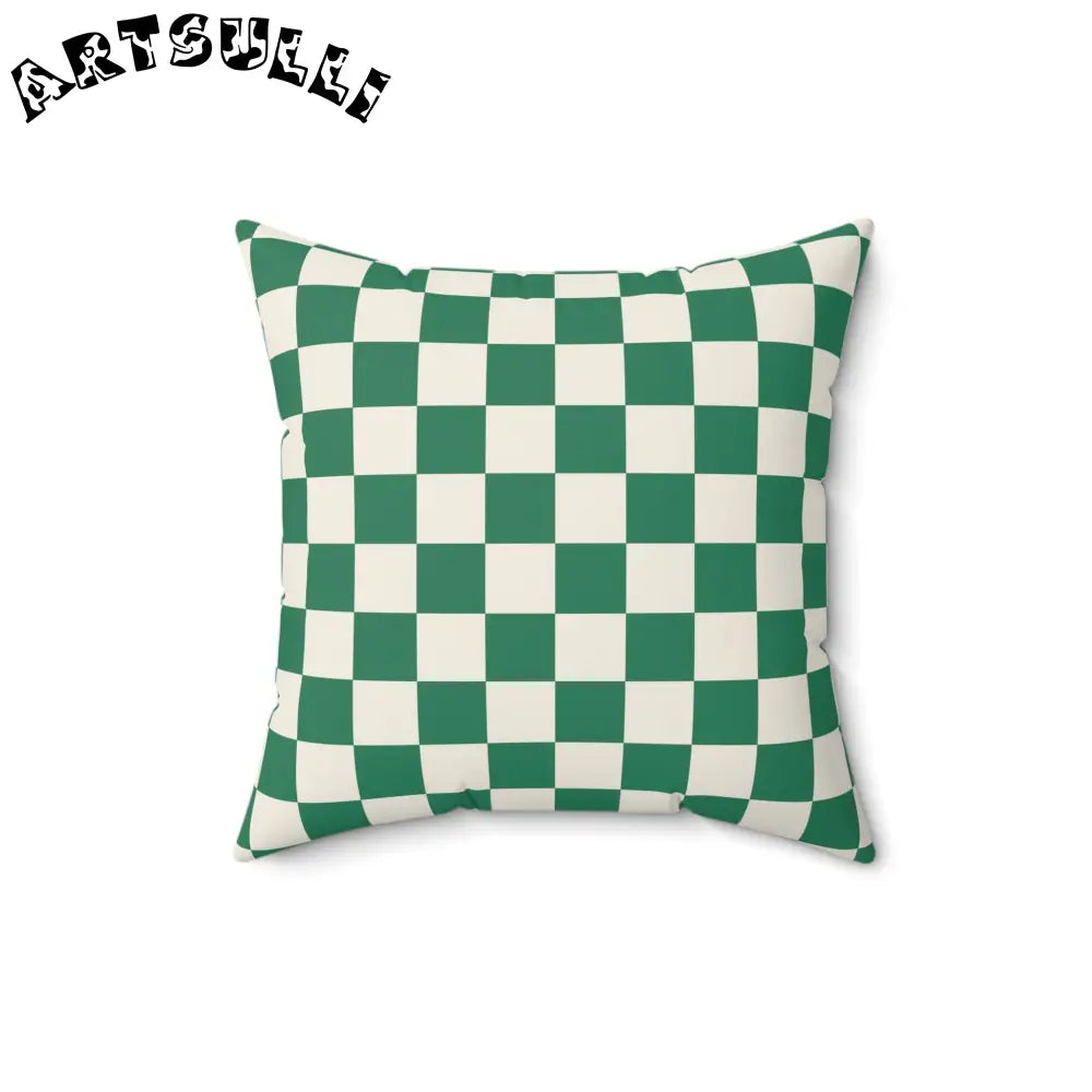 JAKKOUTTHEBXX Checkerboard Dark Green Spun Polyester Square Pillow