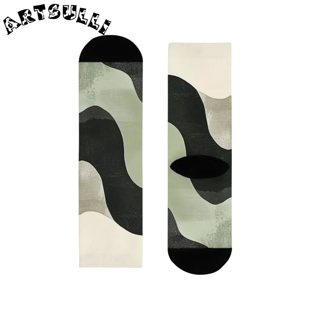 JAKKOUTTHEBXX Abstract Black and Sage Green Sublimation Crew Socks