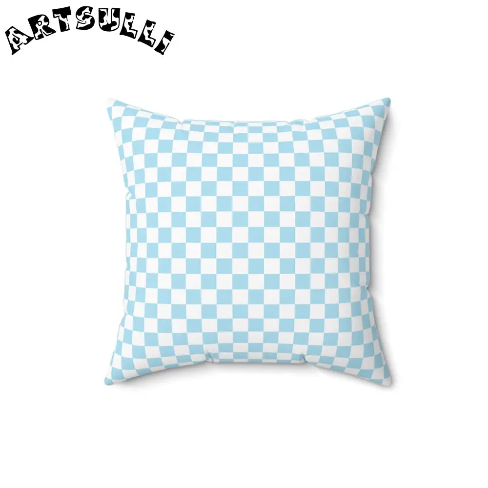 JAKKOUTTHEBXX Checkerboard Sky Blue Spun Polyester Square Pillow