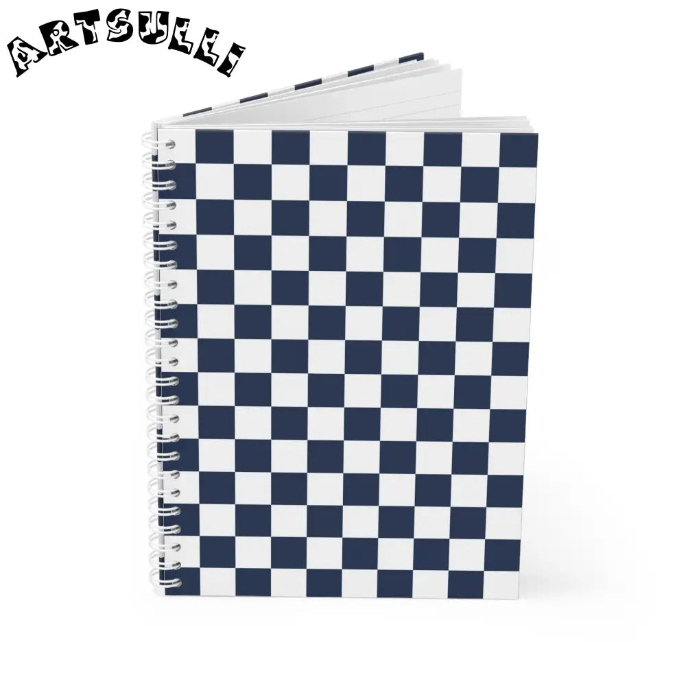 JAKKOUTTHEBXX Checkerboard White and Navy Blue Spiral Notebook